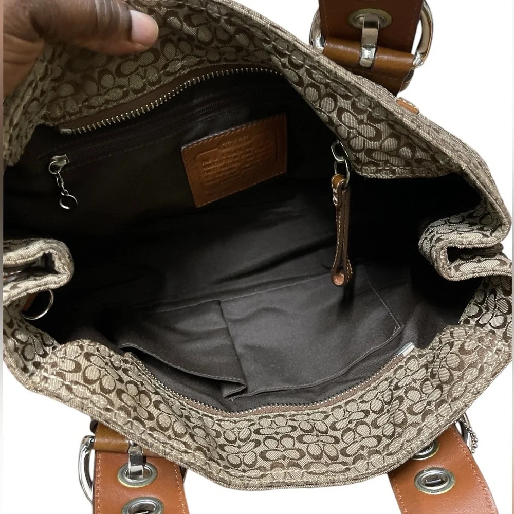 Coach soho signature brown monogram leather shoulder bag